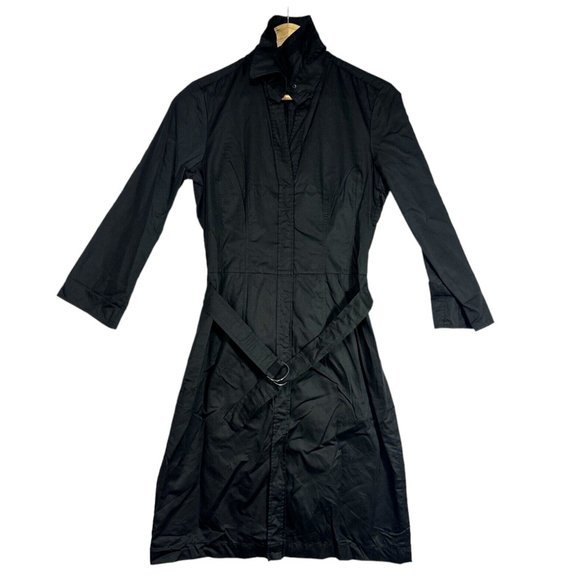 Hugo Boss Dresses & Skirts - Hugo Boss Womens Shirt Dress size 10 Black Long Sleeve Belt Polished Cotton